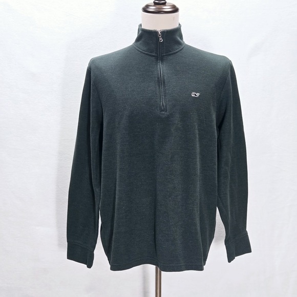 vineyard vines sweatshirt pullover zip 1/4 womens mens size large green whale - Picture 1 of 8